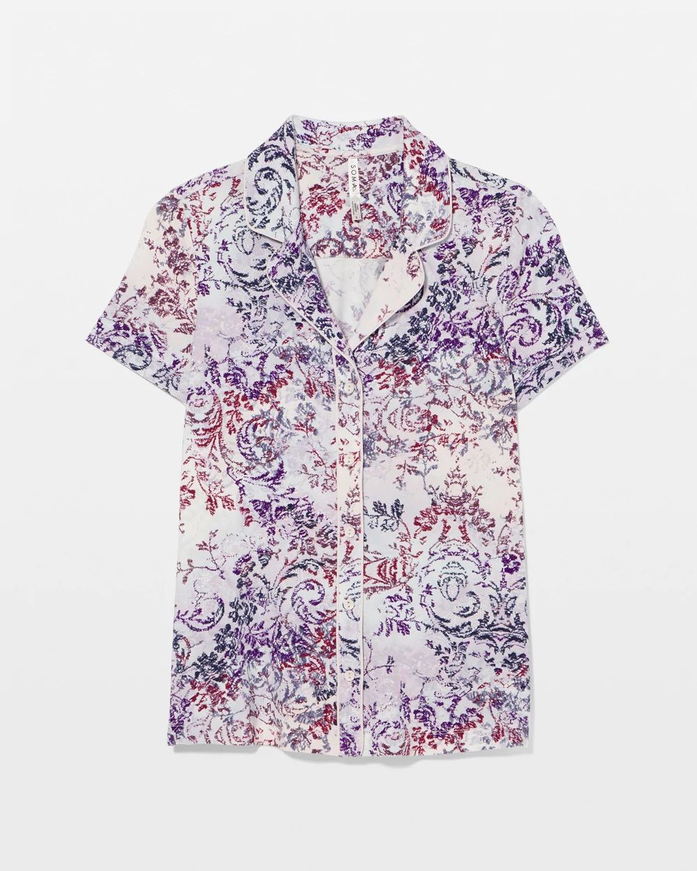Piped Short Sleeve Notch Collar Pajama Top | Soma